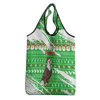 Djibouti Christmas Grocery Bag with Santa Eagle Doves Trees and Green Snowflake Holiday - Wonder Print Shop