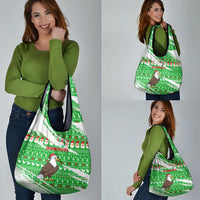 Djibouti Christmas Grocery Bag with Santa Eagle Doves Trees and Green Snowflake Holiday - Wonder Print Shop