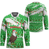 Djibouti Christmas Hockey Jersey with Santa Eagle Doves Trees and Green Snowflake Holiday - Wonder Print Shop