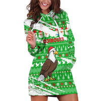 Djibouti Christmas Hoodie Dress with Santa Eagle Doves Trees and Green Snowflake Holiday - Wonder Print Shop