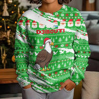 Djibouti Christmas Kid Ugly Christmas Sweater with Santa Eagle Doves Trees and Green Snowflake Holiday - Wonder Print Shop