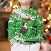 Djibouti Christmas Kid Ugly Christmas Sweater with Santa Eagle Doves Trees and Green Snowflake Holiday - Wonder Print Shop