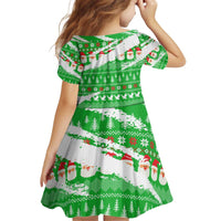 Djibouti Christmas Kid Short Sleeve Dress with Santa Eagle Doves Trees and Green Snowflake Holiday - Wonder Print Shop