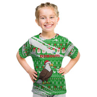 Djibouti Christmas Kid T Shirt with Santa Eagle Doves Trees and Green Snowflake Holiday - Wonder Print Shop