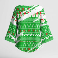 Djibouti Christmas Kimono Sleeve Blouse with Santa Eagle Doves Trees and Green Snowflake Holiday - Wonder Print Shop