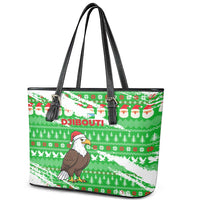 Djibouti Christmas Leather Tote Bag with Santa Eagle Doves Trees and Green Snowflake Holiday - Wonder Print Shop