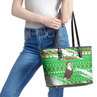 Djibouti Christmas Leather Tote Bag with Santa Eagle Doves Trees and Green Snowflake Holiday - Wonder Print Shop