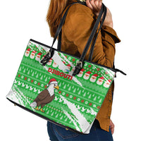 Djibouti Christmas Leather Tote Bag with Santa Eagle Doves Trees and Green Snowflake Holiday - Wonder Print Shop