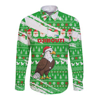Djibouti Christmas Long Sleeve Button Shirt with Santa Eagle Doves Trees and Green Snowflake Holiday - Wonder Print Shop