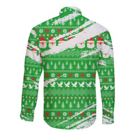 Djibouti Christmas Long Sleeve Button Shirt with Santa Eagle Doves Trees and Green Snowflake Holiday - Wonder Print Shop