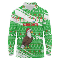 Djibouti Christmas Long Sleeve Polo Shirt with Santa Eagle Doves Trees and Green Snowflake Holiday - Wonder Print Shop
