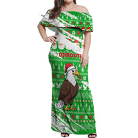 Djibouti Christmas Off Shoulder Maxi Dress with Santa Eagle Doves Trees and Green Snowflake Holiday - Wonder Print Shop