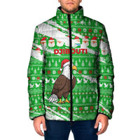 Djibouti Christmas Padded Jacket with Santa Eagle Doves Trees and Green Snowflake Holiday - Wonder Print Shop