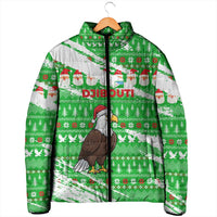 Djibouti Christmas Padded Jacket with Santa Eagle Doves Trees and Green Snowflake Holiday - Wonder Print Shop