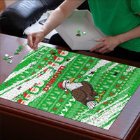 Djibouti Christmas Puzzle with Santa Eagle Doves Trees and Green Snowflake Holiday - Wonder Print Shop