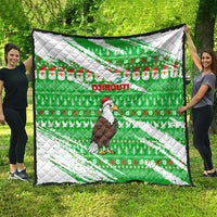 Djibouti Christmas Quilt with Santa Eagle Doves Trees and Green Snowflake Holiday - Wonder Print Shop