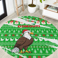 Djibouti Christmas Round Carpet with Santa Eagle Doves Trees and Green Snowflake Holiday - Wonder Print Shop