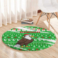 Djibouti Christmas Round Carpet with Santa Eagle Doves Trees and Green Snowflake Holiday - Wonder Print Shop