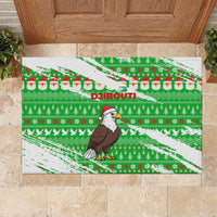 Djibouti Christmas Rubber Doormat with Santa Eagle Doves Trees and Green Snowflake Holiday - Wonder Print Shop