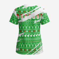 Djibouti Christmas Scrub Top with Santa Eagle Doves Trees and Green Snowflake Holiday - Wonder Print Shop