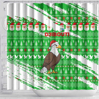 Djibouti Christmas Shower Curtain with Santa Eagle Doves Trees and Green Snowflake Holiday - Wonder Print Shop