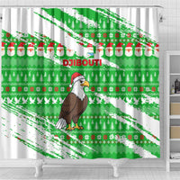 Djibouti Christmas Shower Curtain with Santa Eagle Doves Trees and Green Snowflake Holiday - Wonder Print Shop
