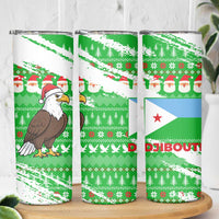 Djibouti Christmas Skinny Tumbler with Santa Eagle Doves Trees and Green Snowflake Holiday - Wonder Print Shop