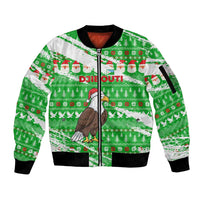 Djibouti Christmas Sleeve Zip Bomber Jacket with Santa Eagle Doves Trees and Green Snowflake Holiday - Wonder Print Shop
