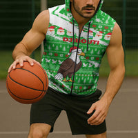 Djibouti Christmas Sleeveless Zip Hoodie with Santa Eagle Doves Trees and Green Snowflake Holiday - Wonder Print Shop
