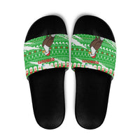 Djibouti Christmas Slide Sandals with Santa Eagle Doves Trees and Green Snowflake Holiday - Wonder Print Shop
