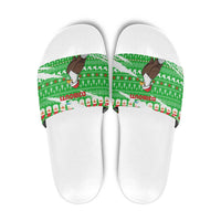 Djibouti Christmas Slide Sandals with Santa Eagle Doves Trees and Green Snowflake Holiday - Wonder Print Shop