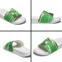 Djibouti Christmas Slide Sandals with Santa Eagle Doves Trees and Green Snowflake Holiday - Wonder Print Shop