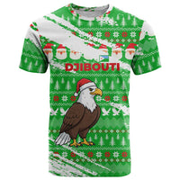 Djibouti Christmas T Shirt with Santa Eagle Doves Trees and Green Snowflake Holiday - Wonder Print Shop