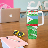 Djibouti Christmas Tumbler With Handle with Santa Eagle Doves Trees and Green Snowflake Holiday - Wonder Print Shop