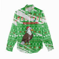 Djibouti Christmas Women Casual Shirt with Santa Eagle Doves Trees and Green Snowflake Holiday - Wonder Print Shop