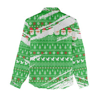Djibouti Christmas Women Casual Shirt with Santa Eagle Doves Trees and Green Snowflake Holiday - Wonder Print Shop