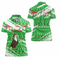 Djibouti Christmas Women Polo Shirt with Santa Eagle Doves Trees and Green Snowflake Holiday - Wonder Print Shop