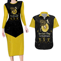 Softball Sunflower Yellow Black Christmas Couples Matching Long Sleeve Bodycon Dress and Hawaiian Shirt Xmas Holiday Patterns - Wonder Print Shop