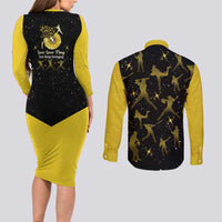 Softball Sunflower Yellow Black Christmas Couples Matching Long Sleeve Bodycon Dress and Long Sleeve Button Shirt Xmas Holiday Patterns - Wonder Print Shop