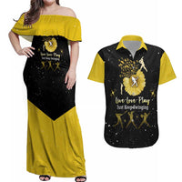 Softball Sunflower Yellow Black Christmas Couples Matching Off Shoulder Maxi Dress and Hawaiian Shirt Xmas Holiday Patterns - Wonder Print Shop
