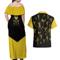 Softball Sunflower Yellow Black Christmas Couples Matching Off Shoulder Maxi Dress and Hawaiian Shirt Xmas Holiday Patterns - Wonder Print Shop