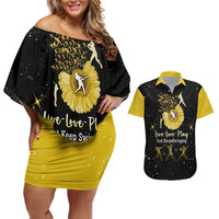 Softball Sunflower Yellow Black Christmas Couples Matching Off Shoulder Short Dress and Hawaiian Shirt Xmas Holiday Patterns - Wonder Print Shop