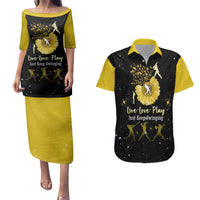 Softball Sunflower Yellow Black Christmas Couples Matching Puletasi and Hawaiian Shirt Xmas Holiday Patterns - Wonder Print Shop