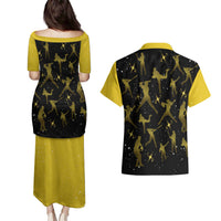 Softball Sunflower Yellow Black Christmas Couples Matching Puletasi and Hawaiian Shirt Xmas Holiday Patterns - Wonder Print Shop