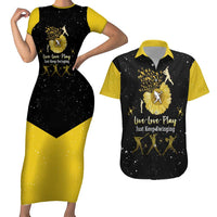 Softball Sunflower Yellow Black Christmas Couples Matching Short Sleeve Bodycon Dress and Hawaiian Shirt Xmas Holiday Patterns - Wonder Print Shop