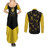 Softball Sunflower Yellow Black Christmas Couples Matching Summer Maxi Dress and Long Sleeve Button Shirt Xmas Holiday Patterns - Wonder Print Shop