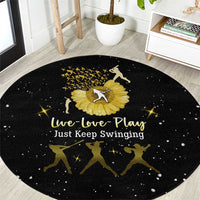 Softball Sunflower Yellow Black Christmas Round Carpet Xmas Holiday Patterns - Wonder Print Shop