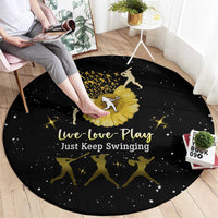 Softball Sunflower Yellow Black Christmas Round Carpet Xmas Holiday Patterns - Wonder Print Shop