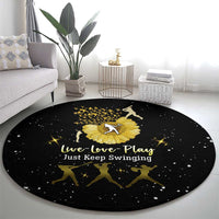 Softball Sunflower Yellow Black Christmas Round Carpet Xmas Holiday Patterns - Wonder Print Shop