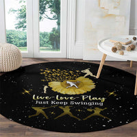 Softball Sunflower Yellow Black Christmas Round Carpet Xmas Holiday Patterns - Wonder Print Shop
